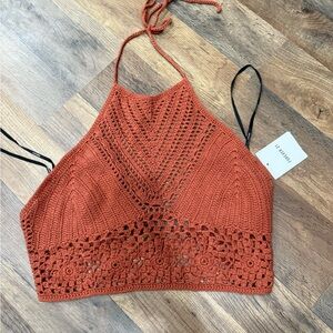 Forever 21 Orange Cropped Halter Tank Top